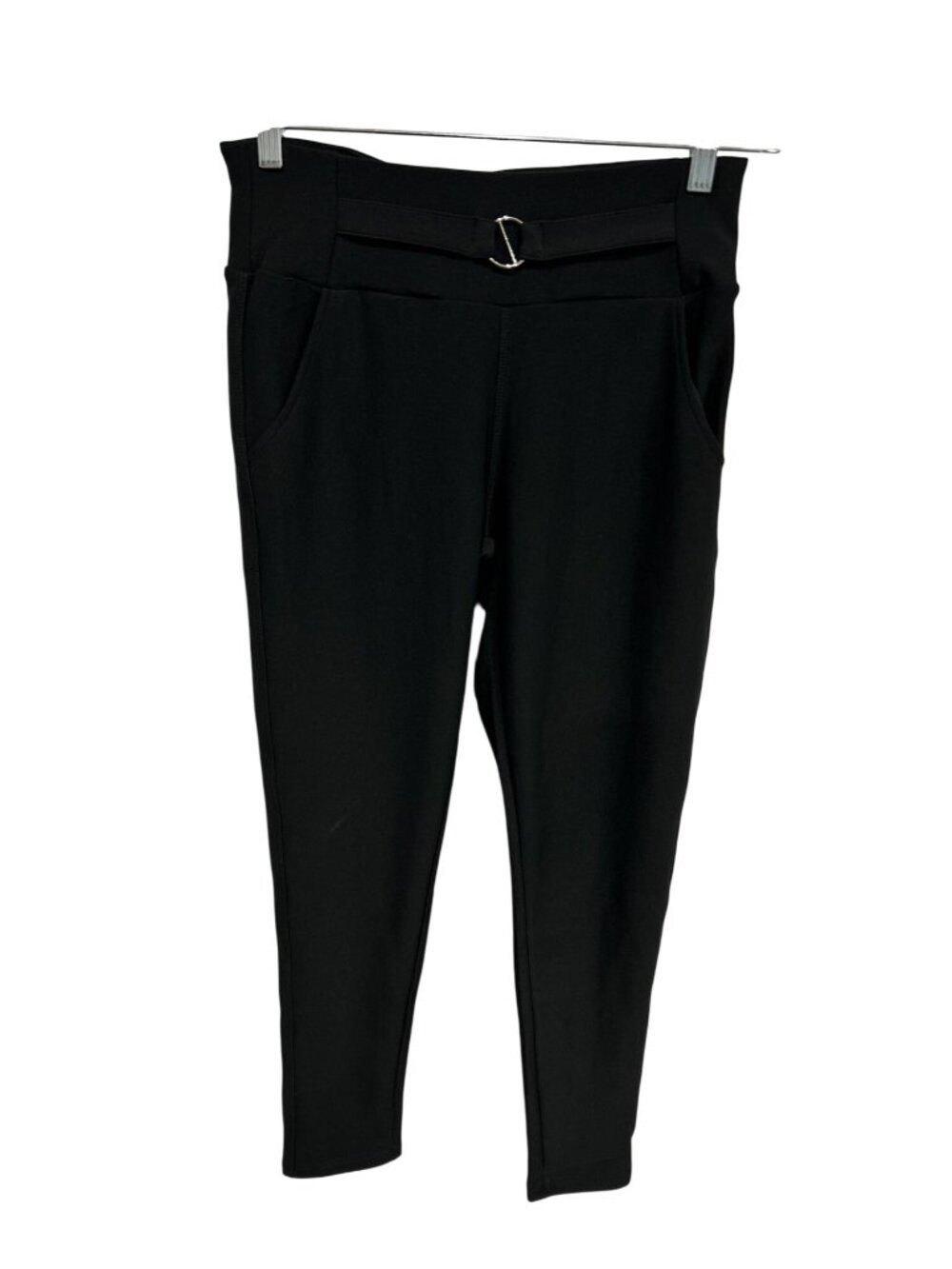 Maze Collection Black Slim-Fit Pants Size Medium Belt Detail Minimalist Classic